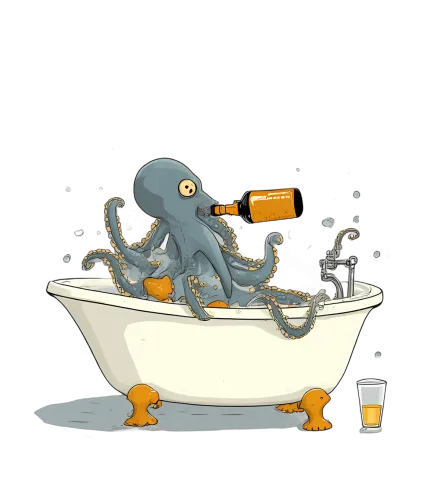 T-Shirts Custom: Octopus Whiskey Bath - Quirky Art