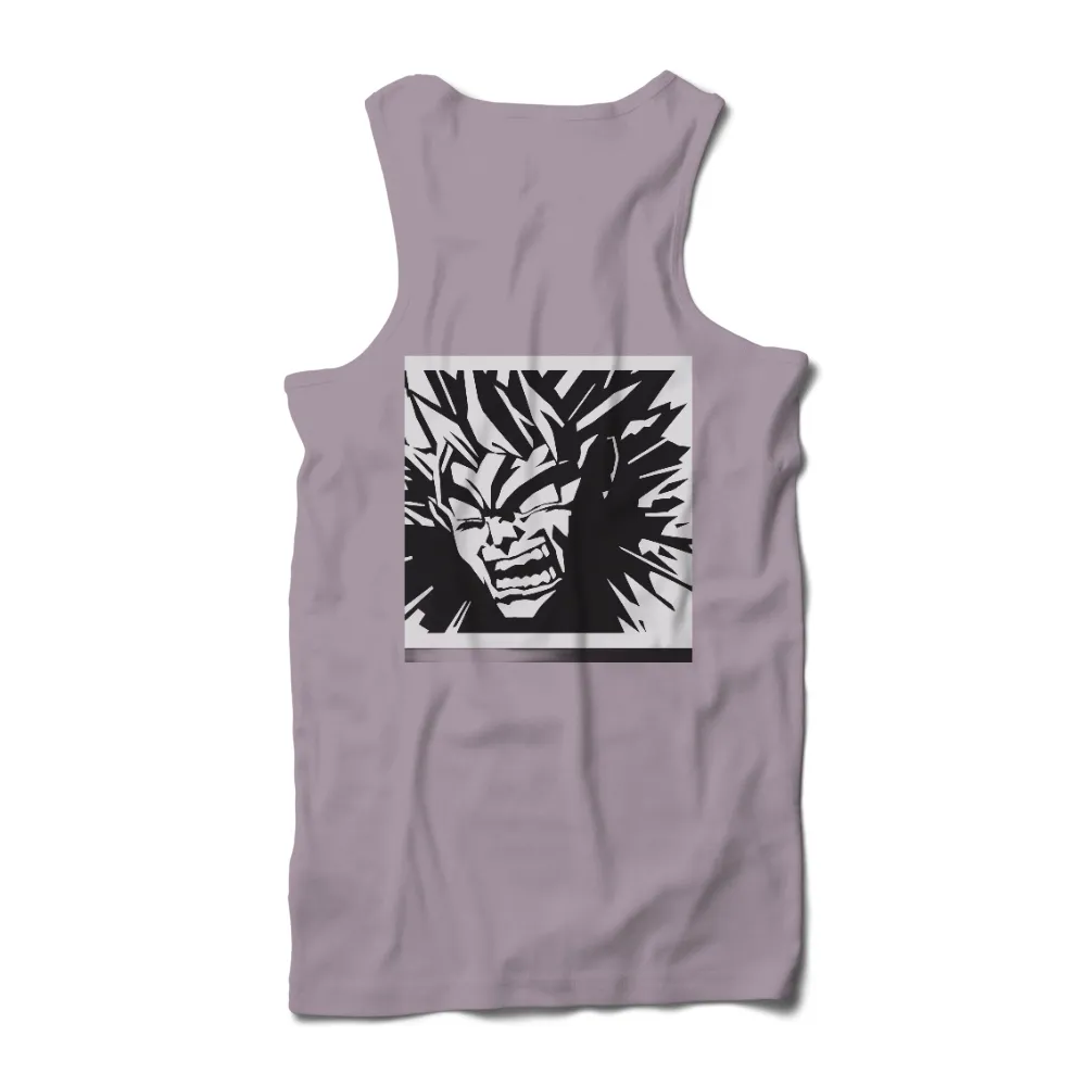 Customized Tee Shirts: Fierce Legendary Warrior Anime Design|Black and white T-shirt design