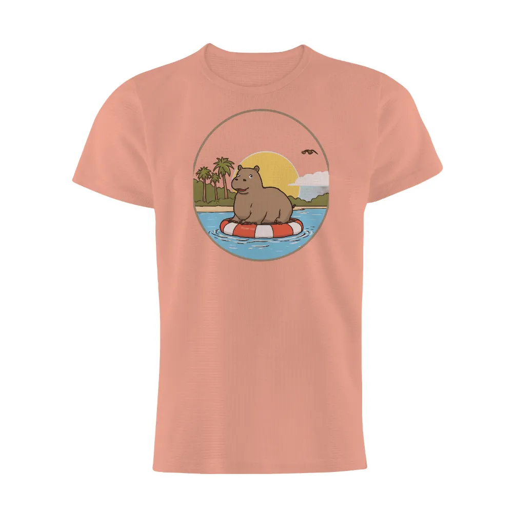 Custom Tee Shirts: Sunny the Capybara Floating in Bliss|family vacation shirts 2021