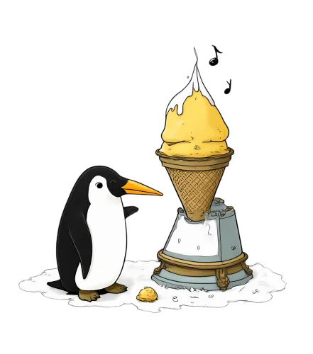 T-Shirts Pattern: Whimsical Penguin with Ice Cream Machine