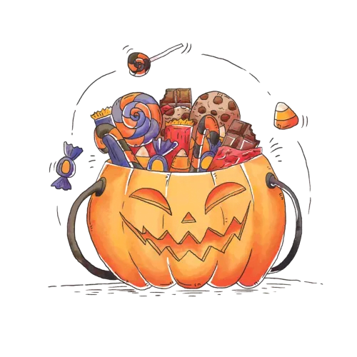 Custom T-Shirt Printing: Cheerful Halloween Pumpkin Filled with Candy