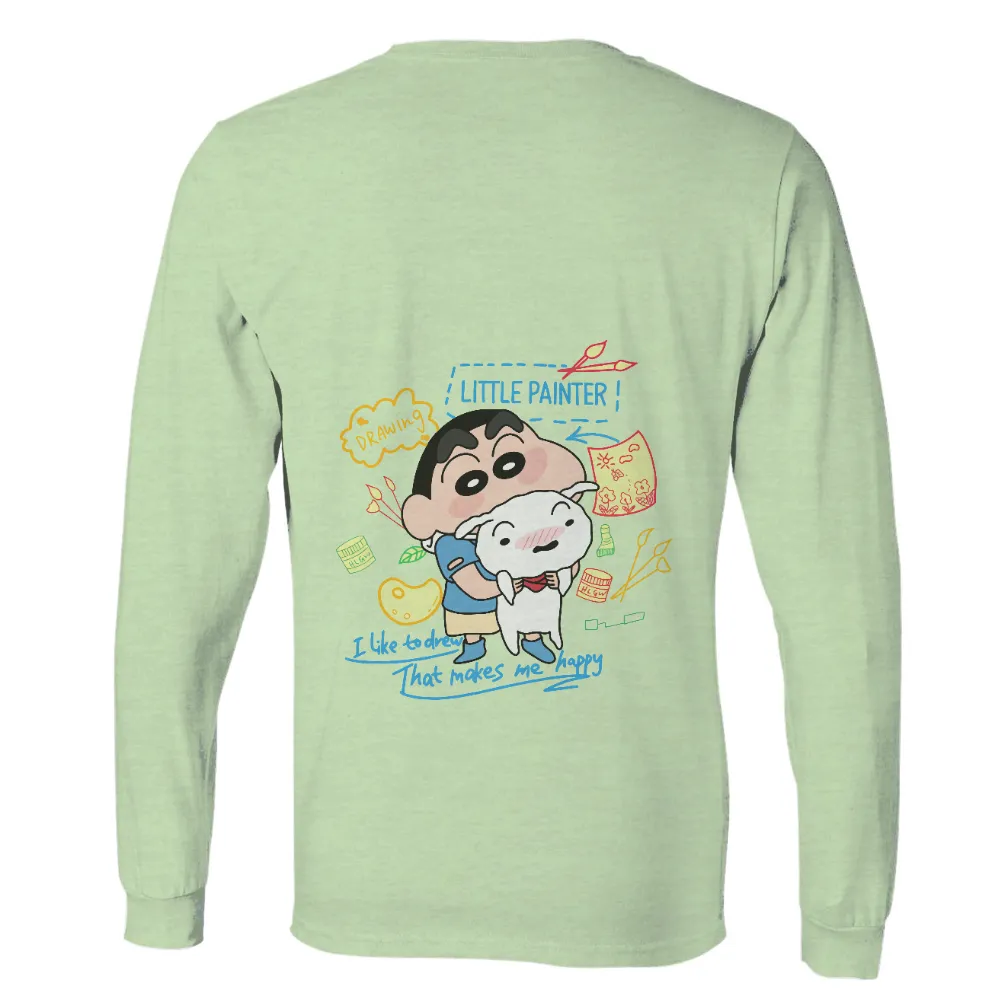 Graphic Tees: Little Painter - Drawing Happiness with Shin-chan and Shiro|custom pop art t shirts