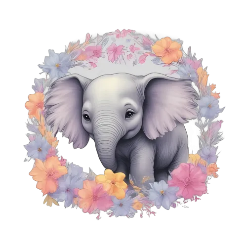 TShirt Printing: Baby Elephant in Floral Wreath - Life & Growth