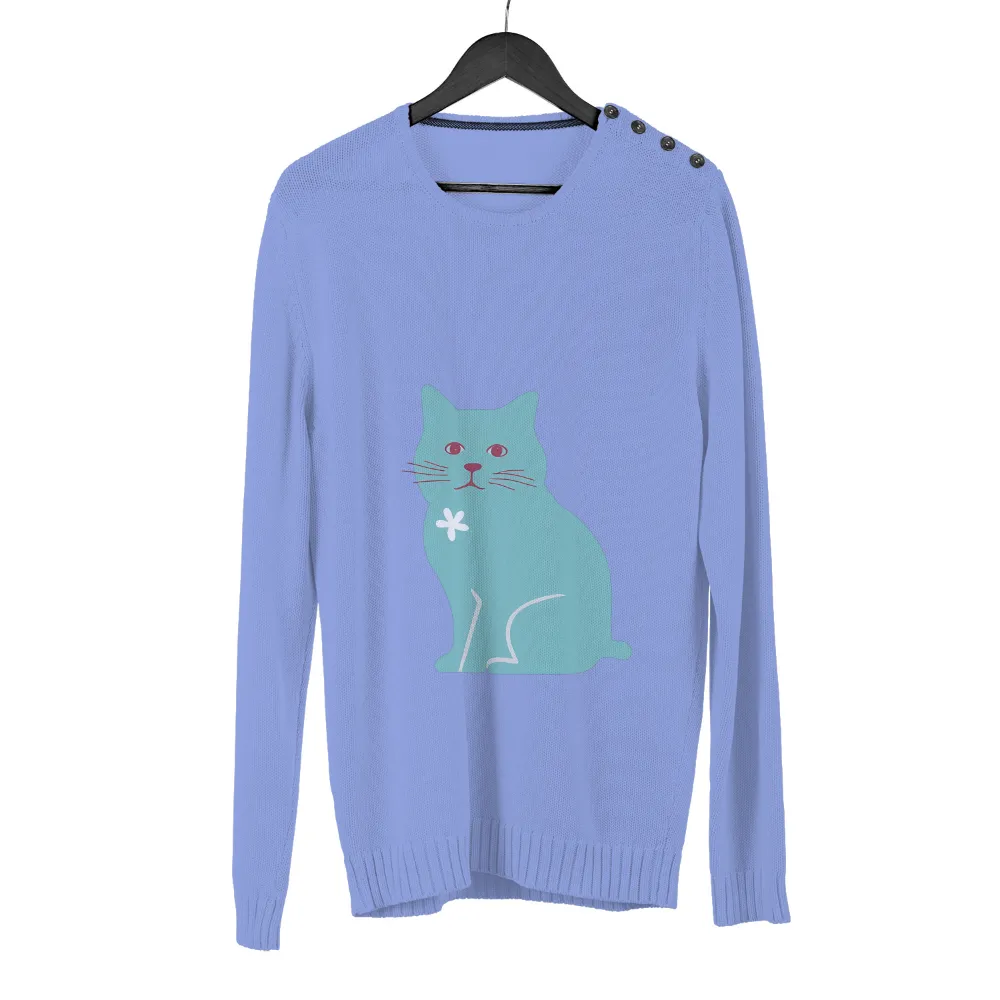 Turquoise Cat T-Shirt Printing - Whimsical Minimalist Design|vintage sunset t shirt