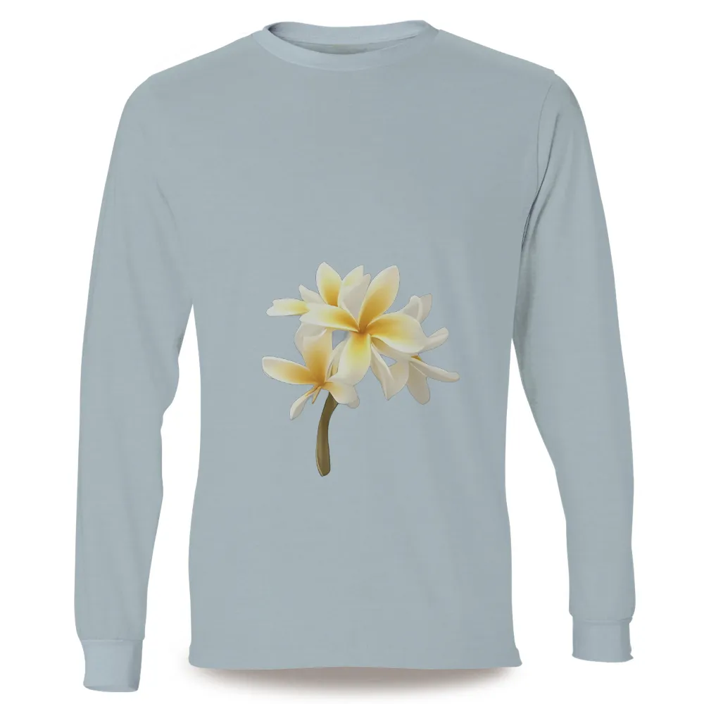 Plumeria Flowers TShirt Design: Serenity and Natural Beauty|natural light pocket tee