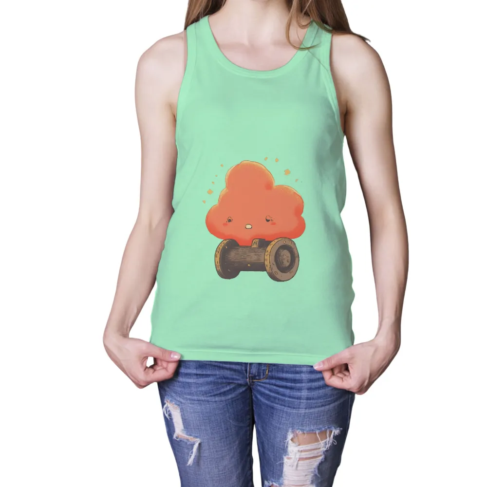 Tee Shirt Printing: Whimsical Cloud with Wheels - Adventure and Imagination|Cute orange cloud with wheels