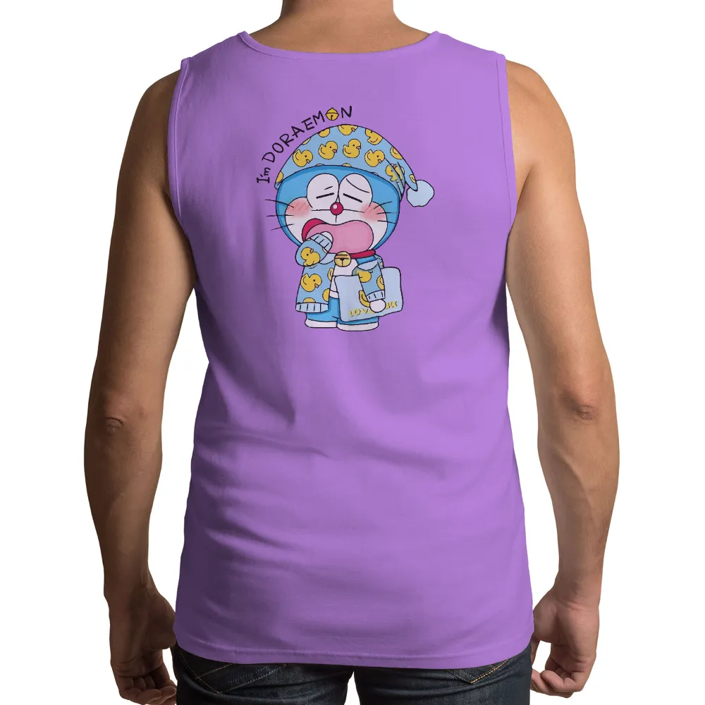 Tee Shirts Printed: Doraemon Sleepy Night in Pajamas|cartoon character with star on shirt