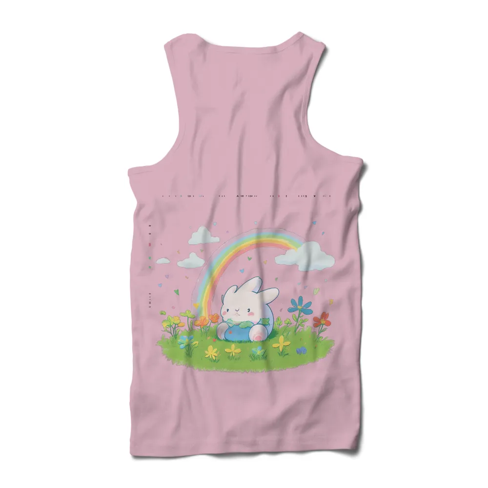 Whimsical Bunny Rainbow Design with Flowers and Hearts|easter bunny shirt with glasses