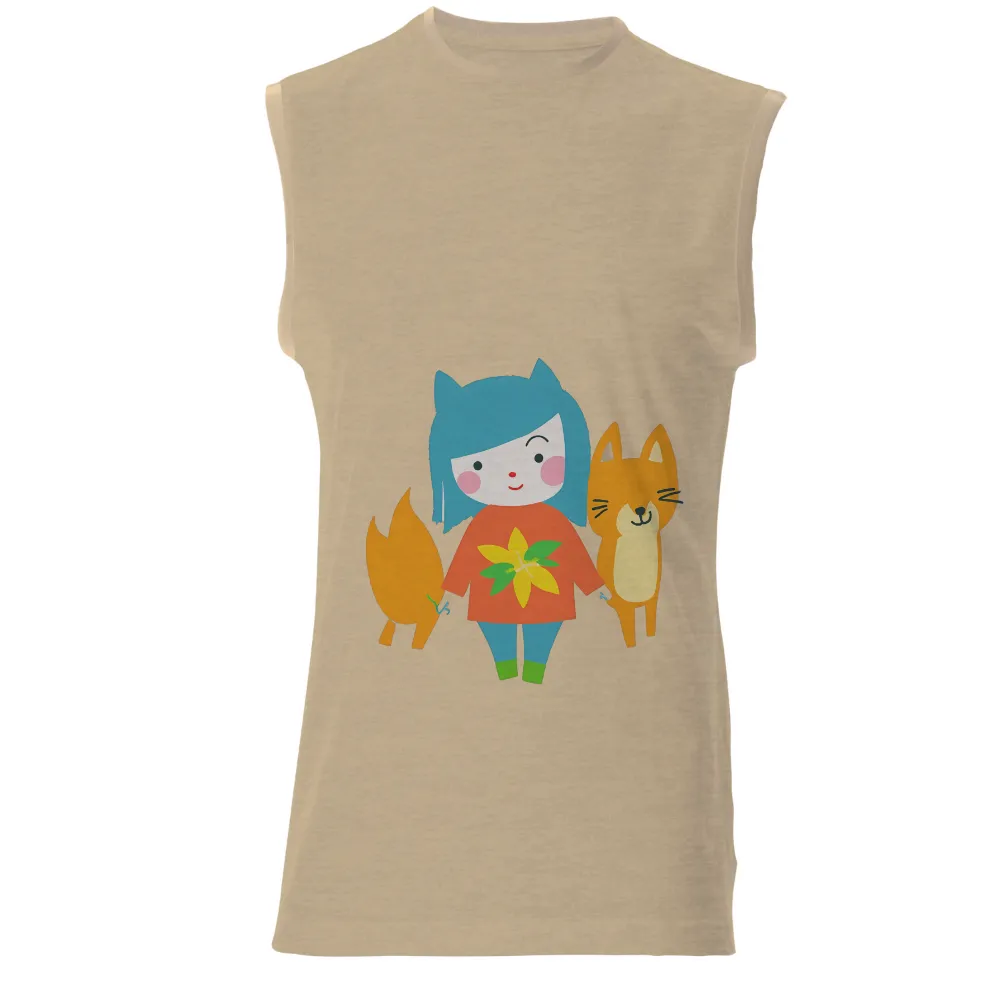 TShirt Design: Forest Guardian with Yellow Flower and Fox|best lightweight sun protection clothing