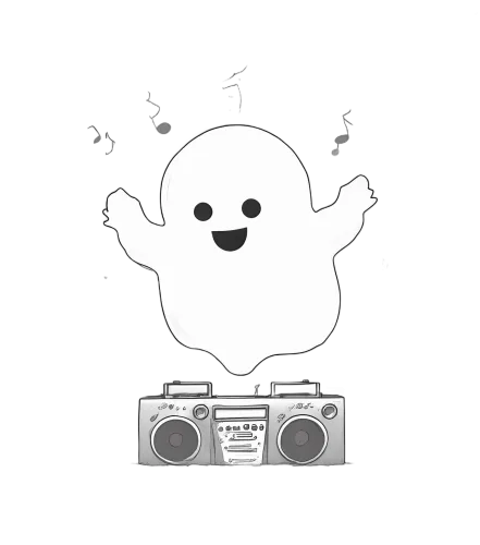 TShirt Design: Melo the Ghost Dancing to Vintage Tunes