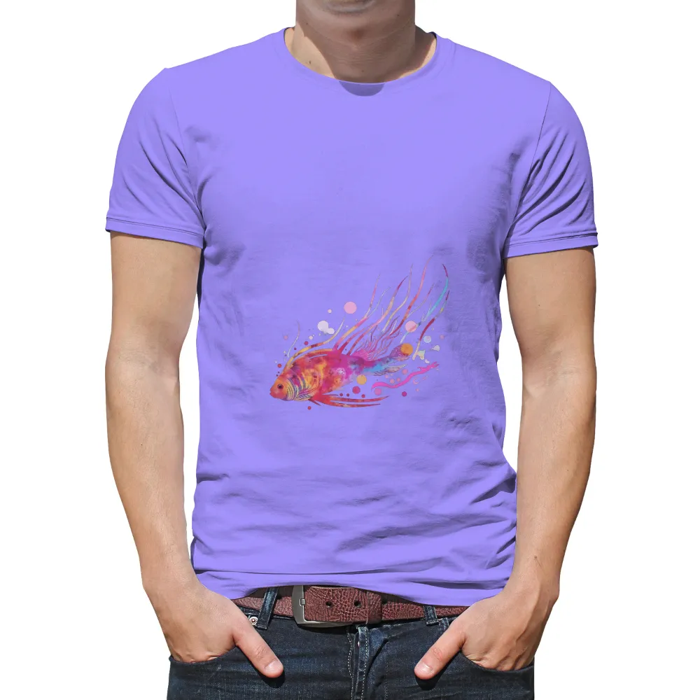 Graphic Tees: Colorful Fish - Joy and Freedom|men's art cotton colorful printed loose casual shirts