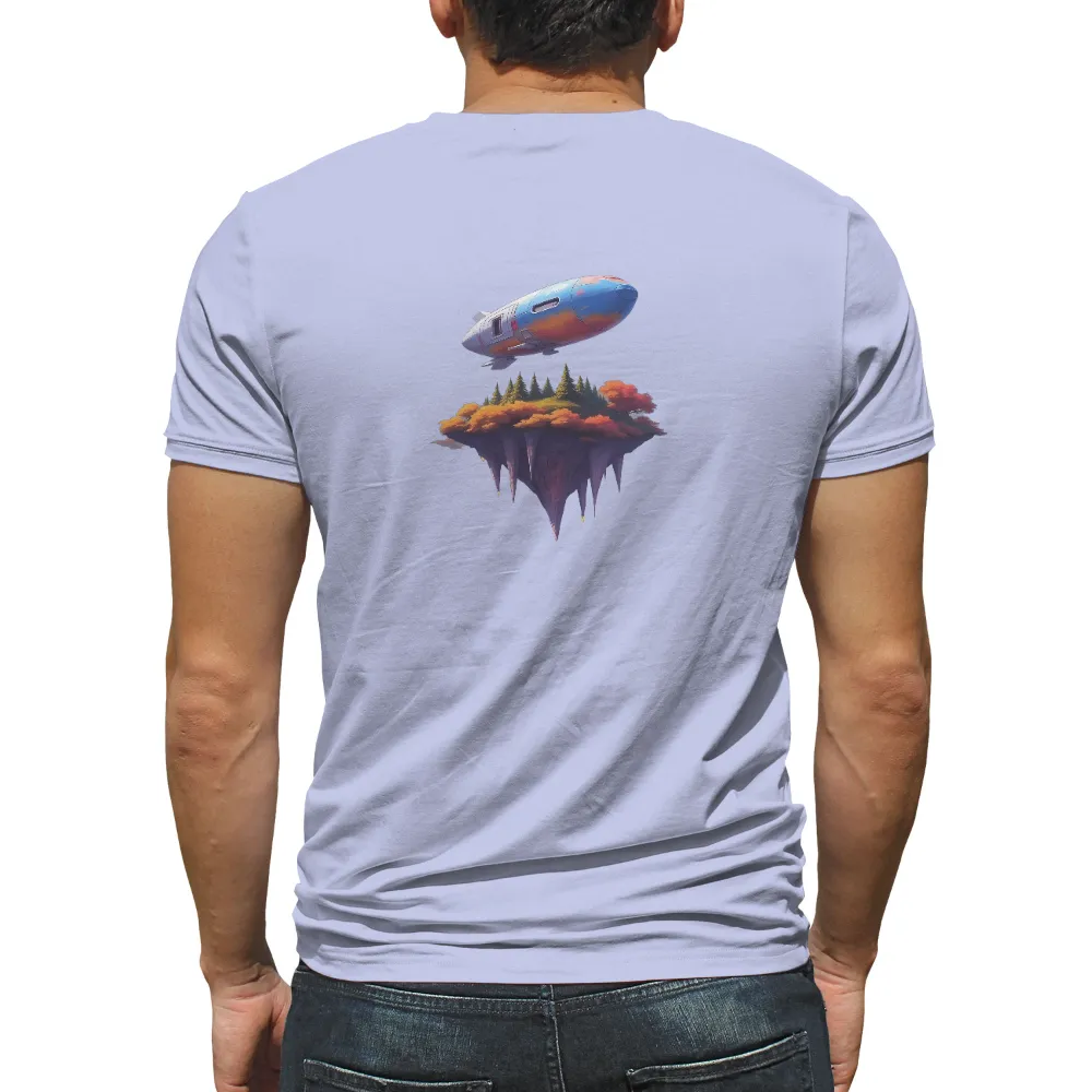 T-Shirt Printing: Explore the Fantasy World with Futuristic Airship Design| cascading waterfalls