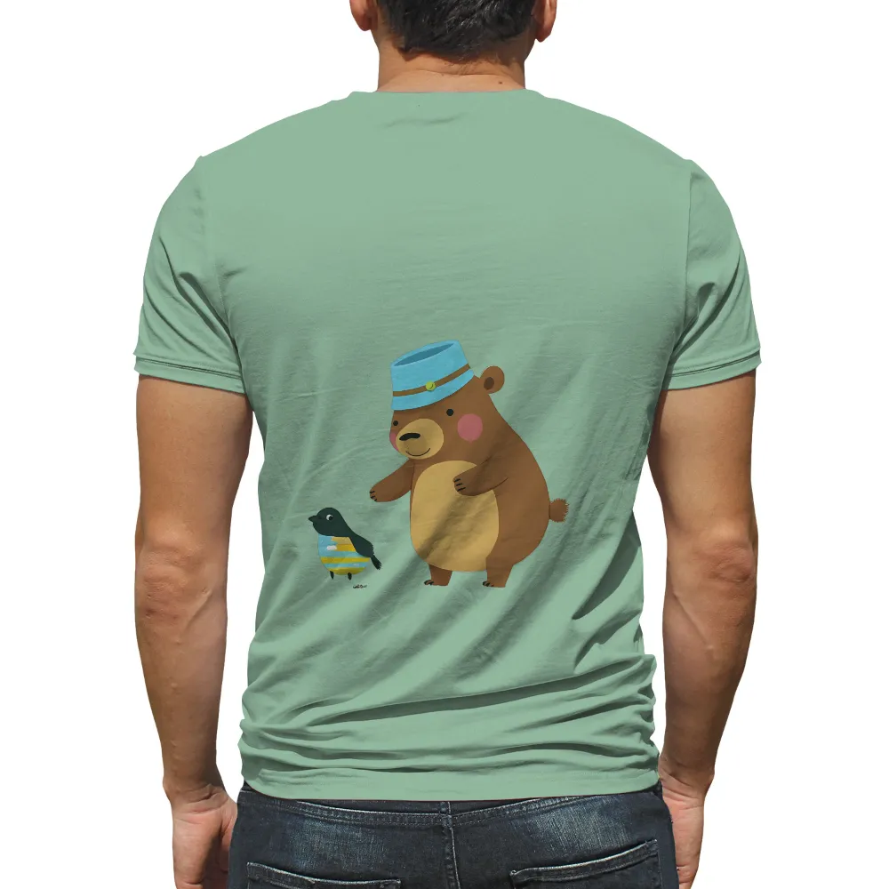 Bruno the Bear and Bello the Bird: A Tale of Friendship - T-Shirt Printing|blue shirt cartoon character