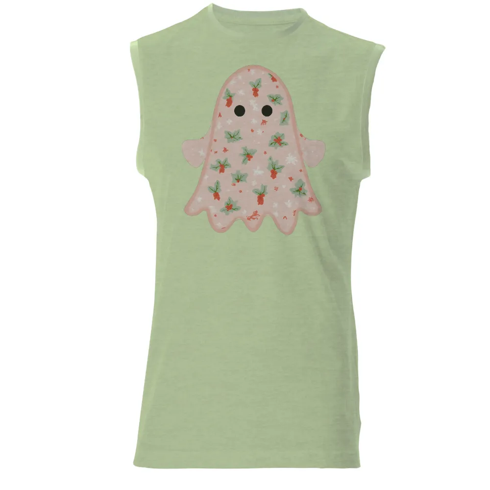 Tee Shirts Printed: Whimsical Ghost with Nature's Touch|pink maid t shirt roblox