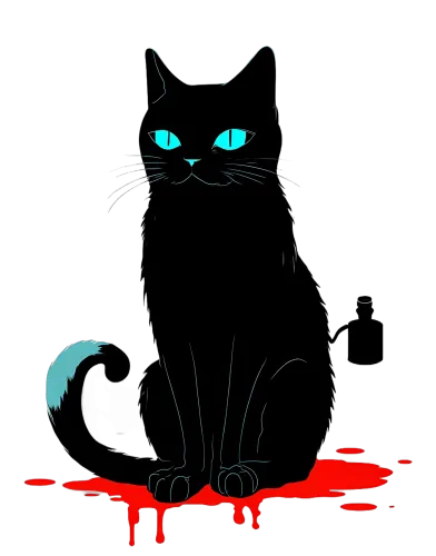 Tee Shirt Printing: Midnight's Secrets - Black Cat with Glowing Eyes and Blood