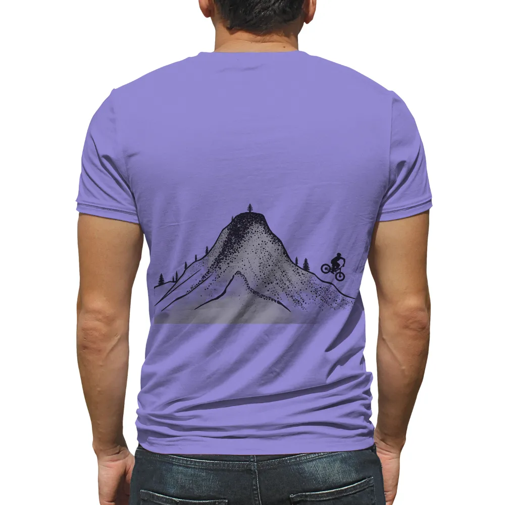 TShirt Printing: Lone Cyclist Adventure | Starry Mountain Night| Silhouette of a cyclist against a mountain