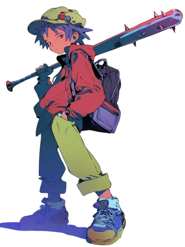 FLCL Character with Broccoli Bat - broccoli gear flcl