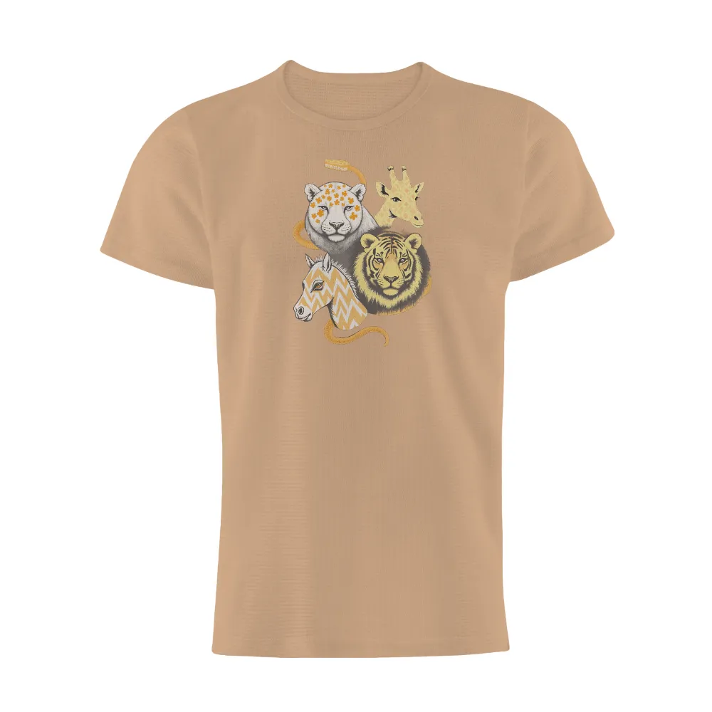 TShirt Design: Nature's Whimsical Quartet|lion with orange flowers