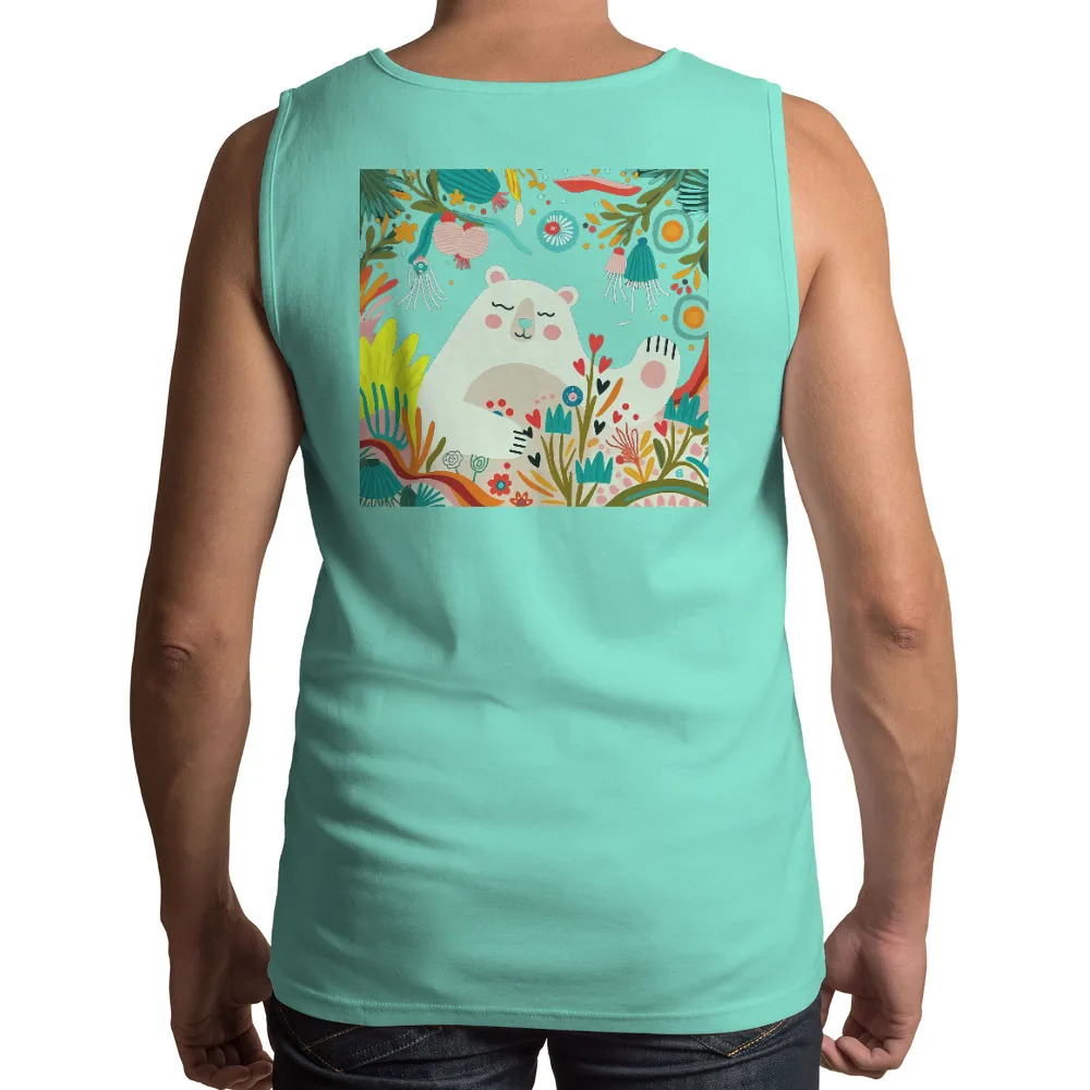 T-Shirts Custom: Whimsical White Bear in a Colorful Forest|banksy joy millward