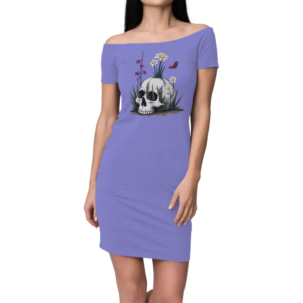 Tee Shirt Printing: Skull and Flowers - Nature's Dualities| Lavender flowers near a skull