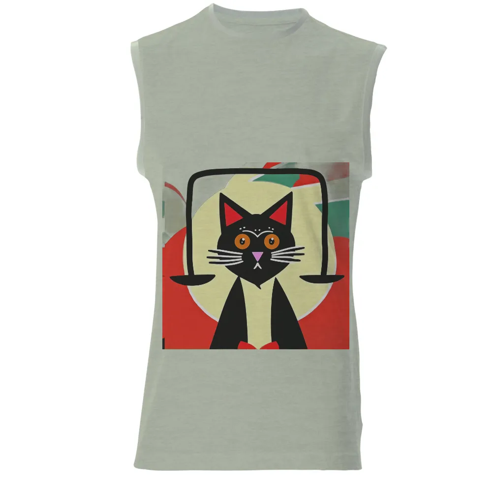 Whiskers Tee Shirt Printing | Artistic Cat Design| Vibrant red background with a yellow circle