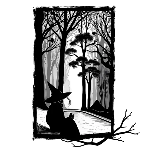 T-Shirts Custom: Elara's Window - Witch Silhouette in the Forest