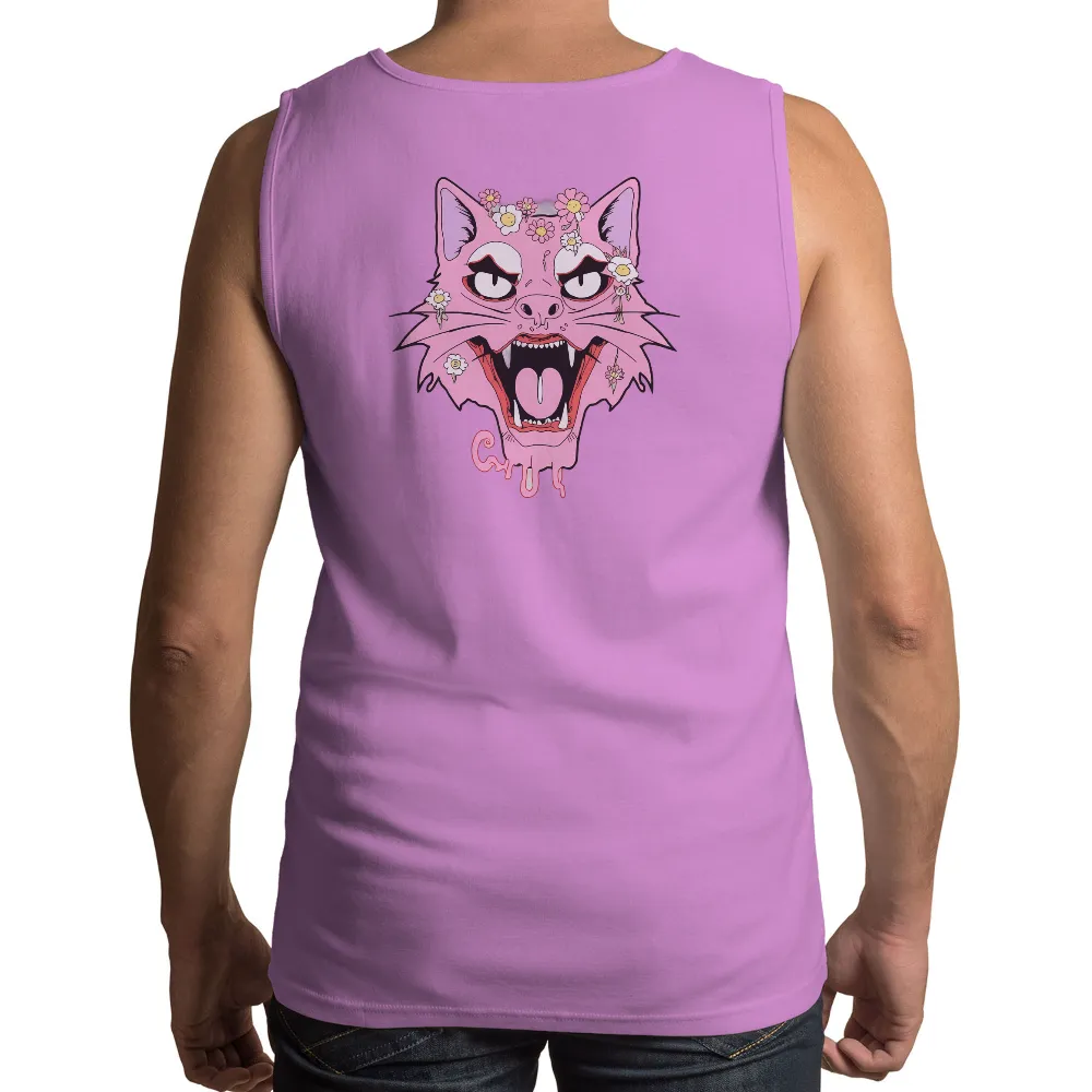 Custom T-Shirt Printing: Pink Cat with Flowers - Artistic Design| raw intensity