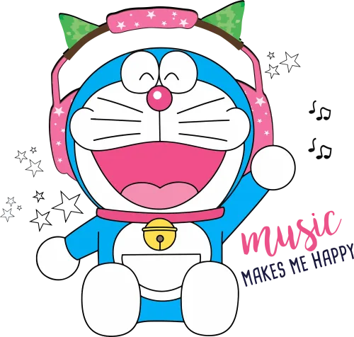 T-Shirts Custom: Music Makes Me Happy - Doraemon's Blissful Melodies