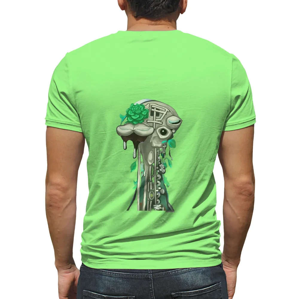 T-Shirts Pattern: Skeleton with Green Rose - Life and Death Contrast| life and death contrast