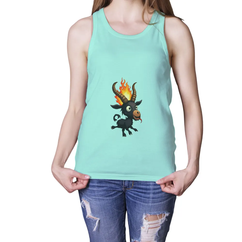 Tee Shirt Printing: Flame-Horned Goat - A Blend of Ancient Myths and Modern Pop Culture