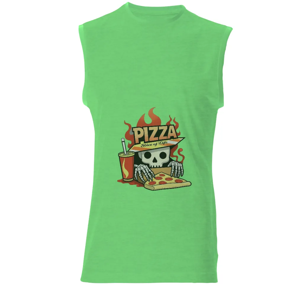 T-Shirts Custom: Skeleton Pizza Slice of Life|Skeleton reaching for pizza