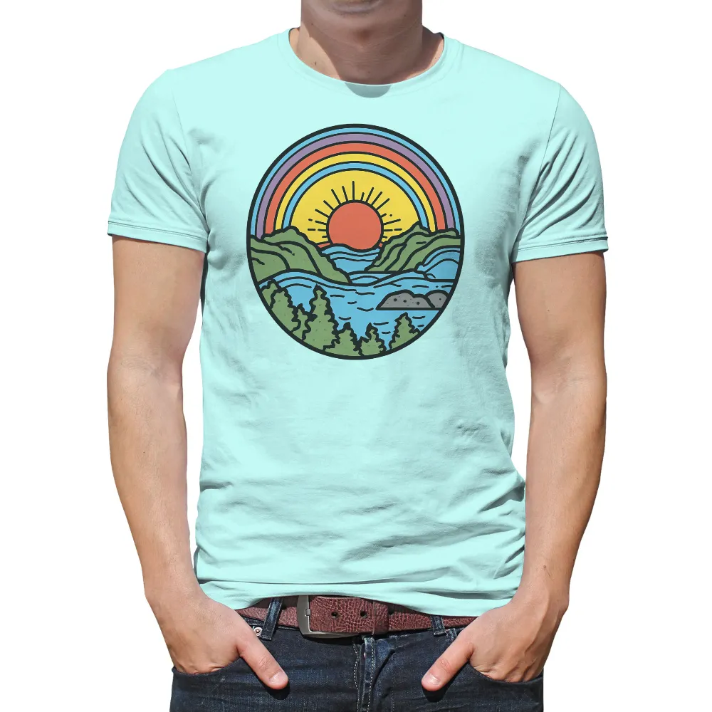 Customized Tee Shirts: Embrace Nature's Harmony with Elara's Rainbow Design|minecraft sun and moon shirt