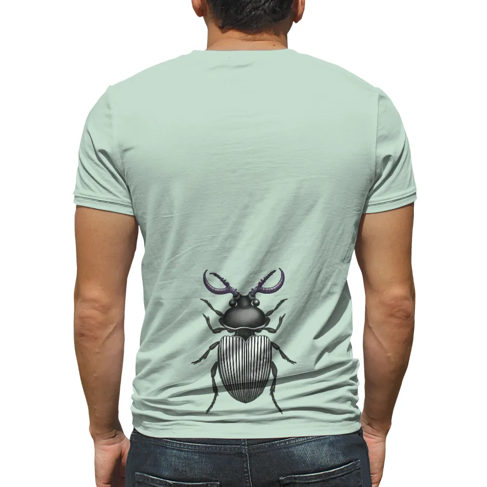 Tee Shirt Printing: Beetle with Black and White Stripes and Purple Horns|beetle with contrasting patterns