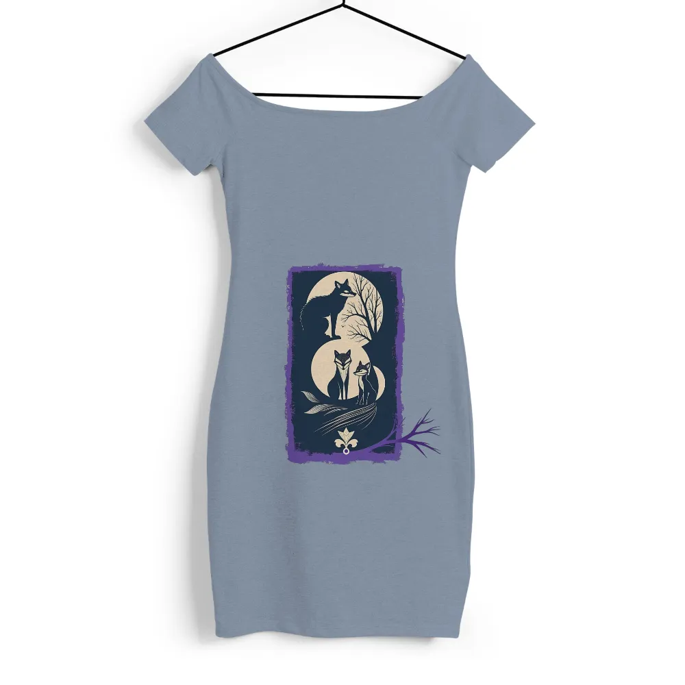 Custom Tee Shirts: Fox Family Under the Full Moon| eldest fox with a wise and regal posture