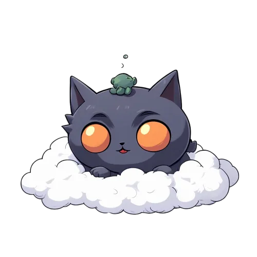 Charming Gray Cat on Cloud with Whimsical Design