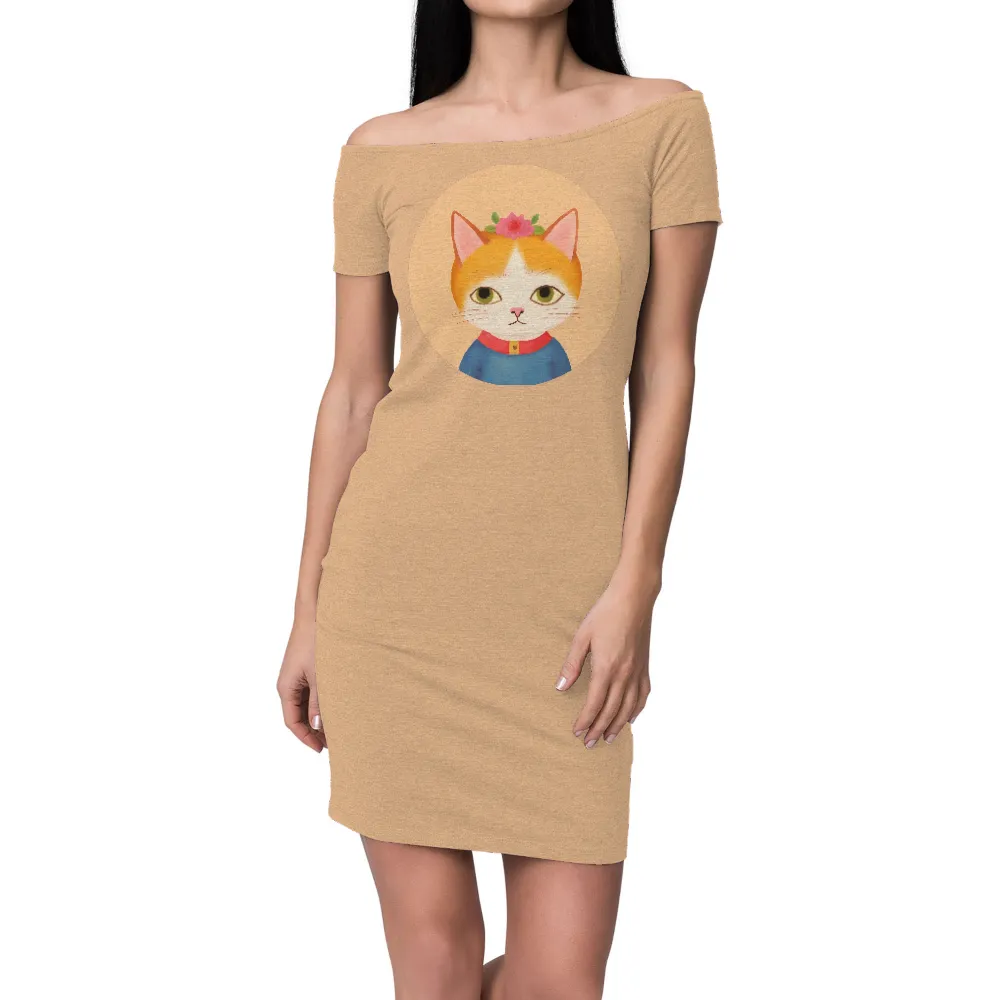 Tee Shirts Printed: Whimsical Cat with Flower Crown|Whimsical cat with flower crown