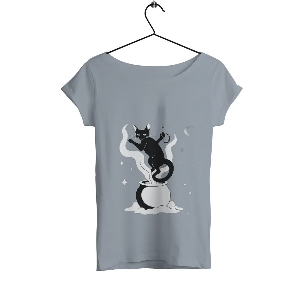 Tee Shirt Printing: Black Cat Magic | Witchcraft & Fantasy Tees|Black cat in a cauldron