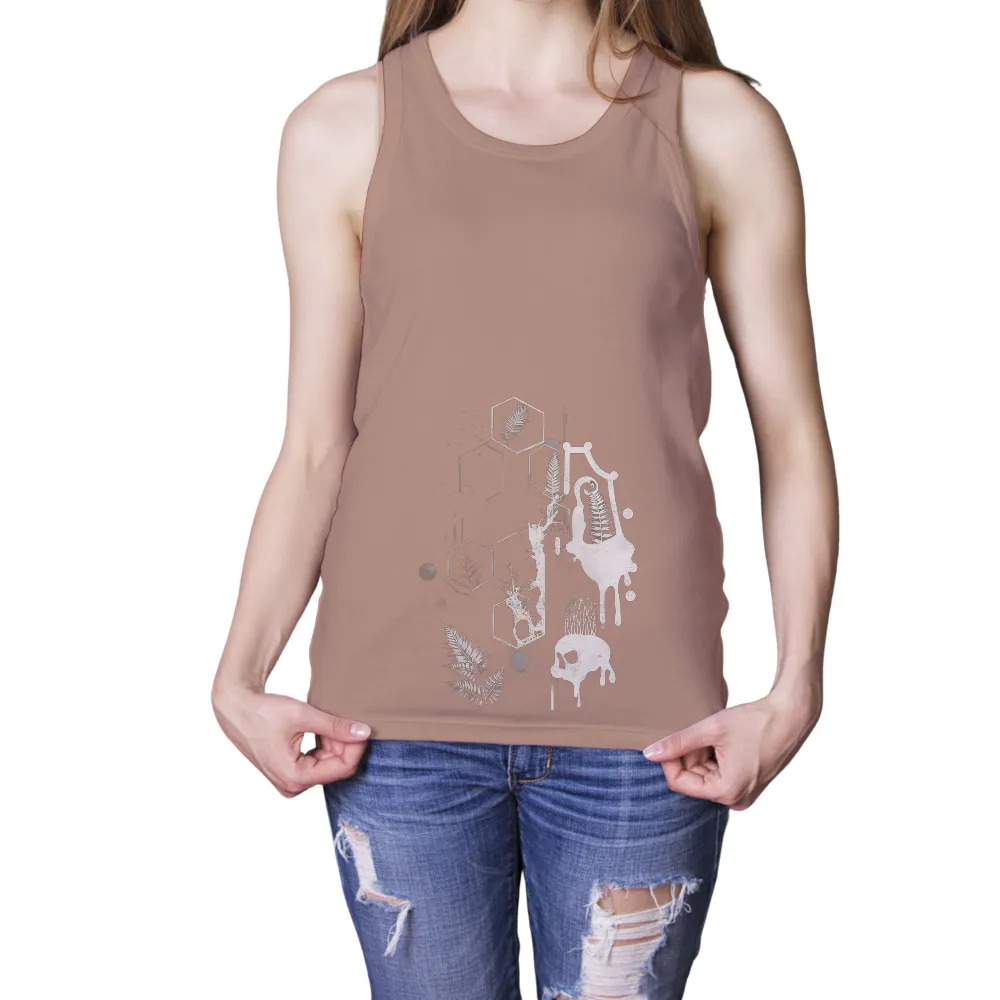 T-Shirt Printing: Melting Skull & Ferns - Artistic Design| delicate fern leaves