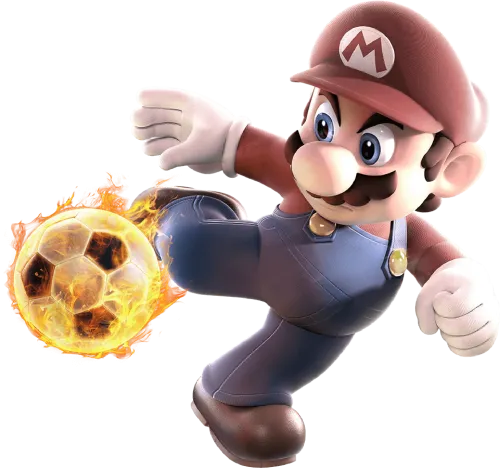 T-Shirts Design: Mario Kicks Fire Soccer Ball - Sports Gaming Pop Culture