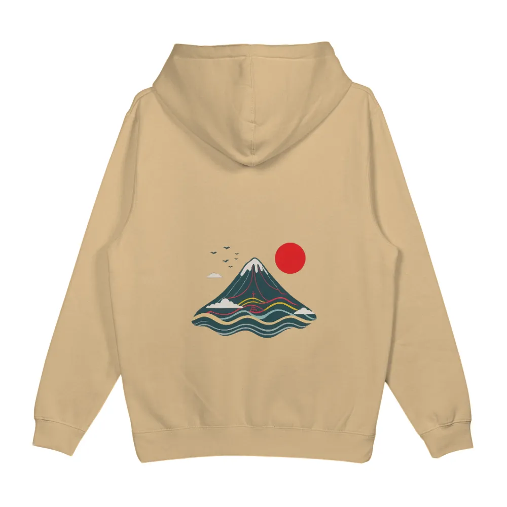 Tee Shirt Printing: Mount Fuji and the Red Sun - Artistic T-Shirts|Mount Fuji with snow-capped peaks