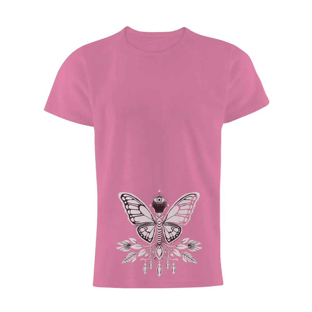 Custom Tee Shirts: Mystical Butterfly - Artistic T-Shirts | Symbolism & Nature|Mystical butterfly with an eye