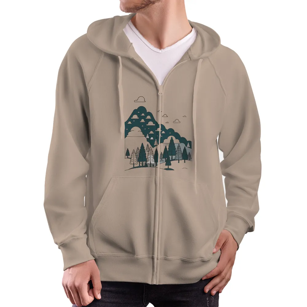 Custom Tee Shirts: Forest Serenity Under Moonlight| scattered clouds