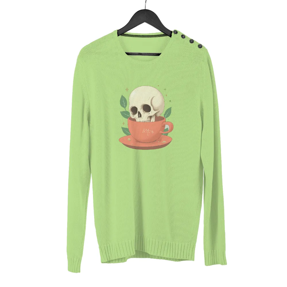 Customized Tee Shirts: Whimsical Skull in a Teacup - Artistic Design|pirate skull hawaiian shirt