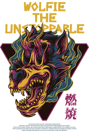 Custom Tee Shirts: Wolfie the Unstoppable - Vibrant, Detailed Design