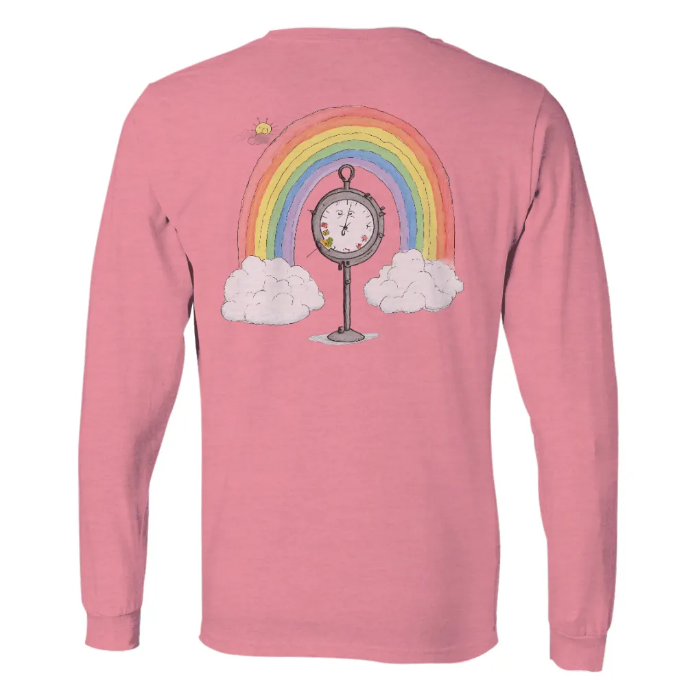 Tee Shirt Printing: Whimsical Clock & Rainbow - Life Theme T-Shirt| Vibrant rainbow with seven colors