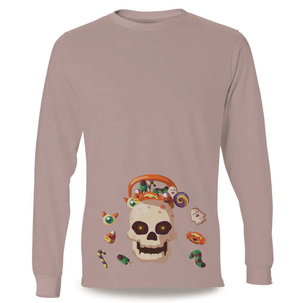 T-Shirts Design: Cheerful Skull Filled with Halloween Candy|hydro flask shirts for halloween