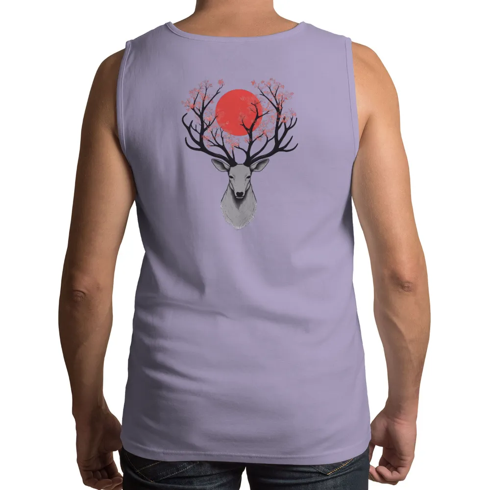 Custom Tee Shirts: Serene Deer with Cherry Blossoms - Artistic Nature Design|bear plus deer beer t shirt