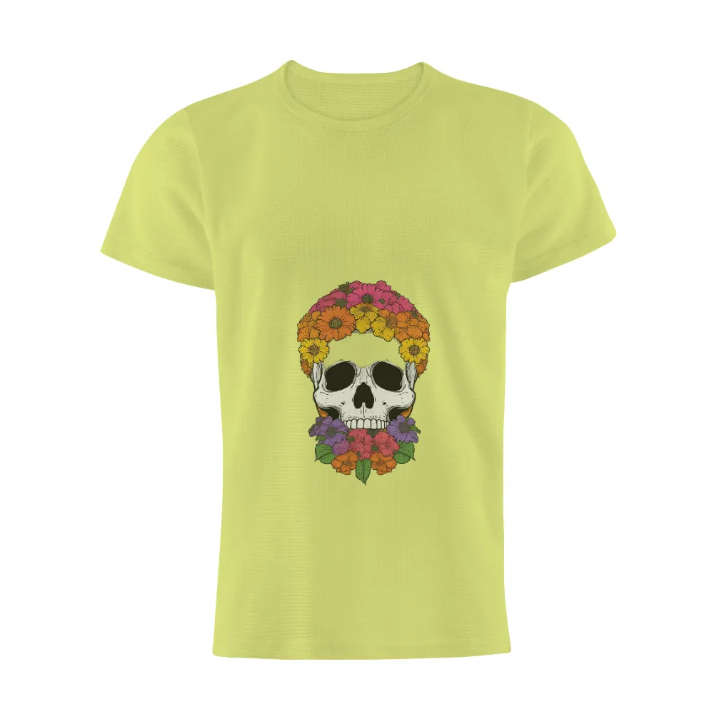 T-Shirt Printing: Vibrant Skull with Flowers - Artistic Celebration of Life and Death|skull shirt animal crossing