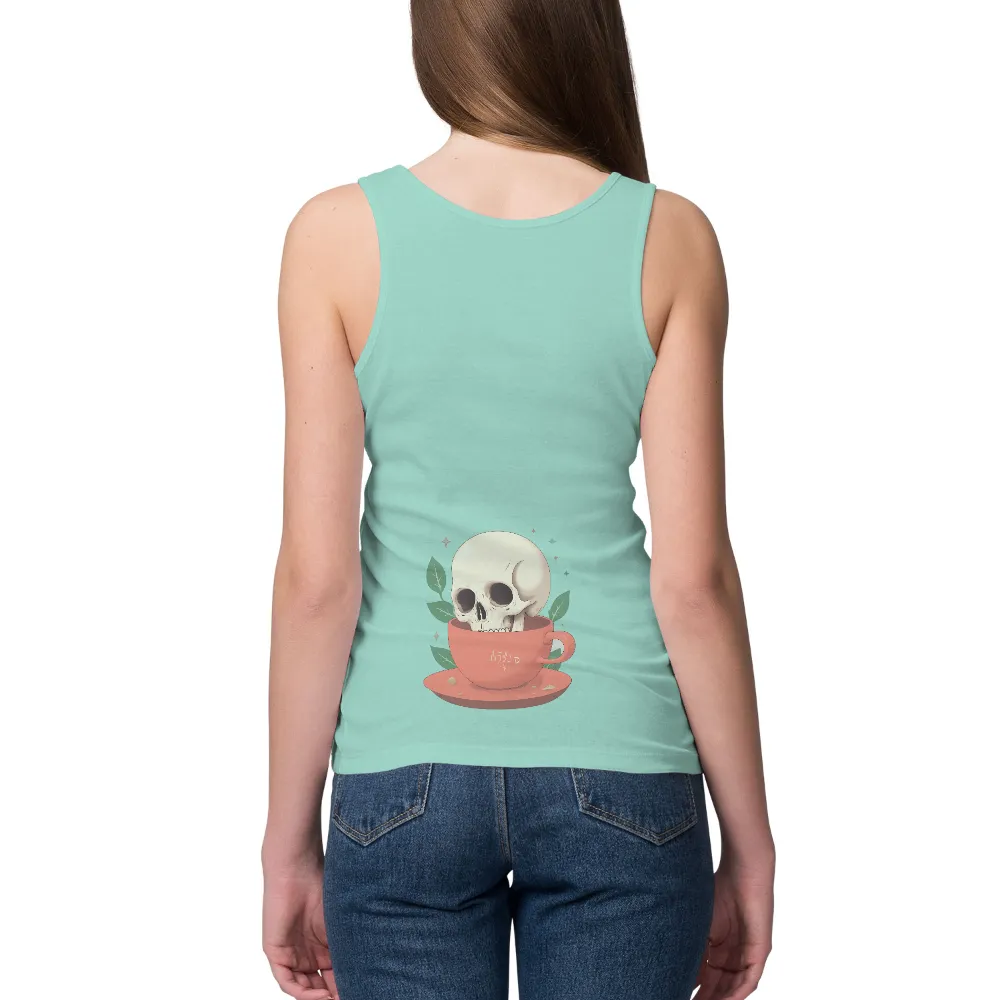 Customized Tee Shirts: Whimsical Skull in a Teacup - Artistic Design|hot topic black and white plaid studded skull