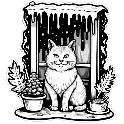 Tee Shirt Printing: Serene Winter Night with a White Cat